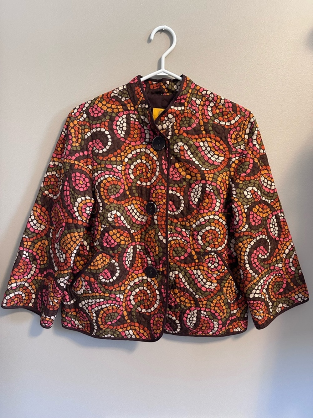 Ruby Rd. Mosaic Swirl Over Coat Woman’s Small 3/4 Sleeve Button Up